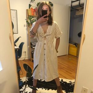 Zara white and pink stripe midi dress